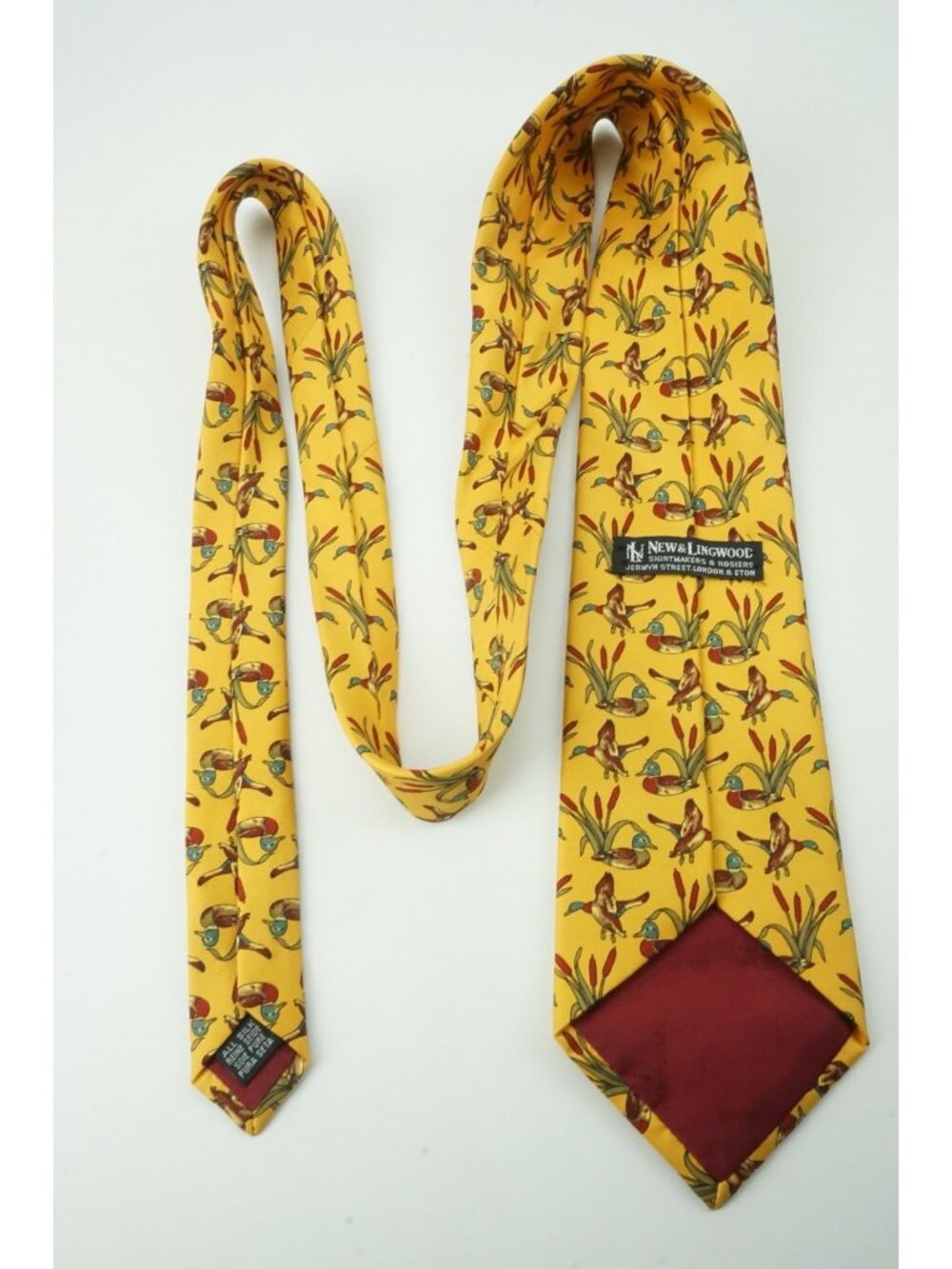 New & Lingwood Butter Yellow Mallard Duck 100% Silk Tie - Picture 6 of 8